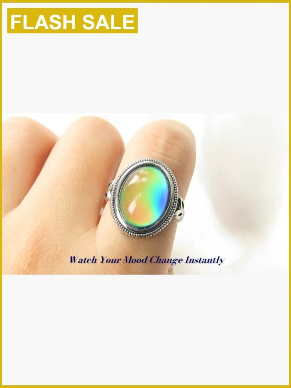 Vintage Adjustable Mood Ring Oval Stone Prong Setting Brass